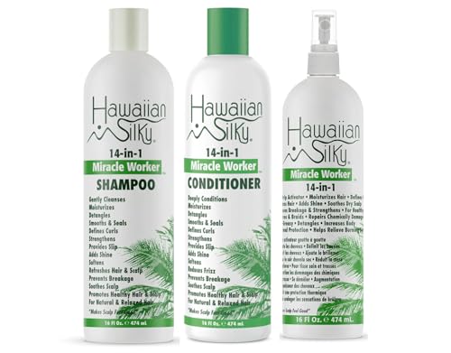 Hawaiian Silky 14-in-1 Miracle Worker Hair Care Set, Shampoo, Conditioner and Activator Spray, 16 Fl Oz Each